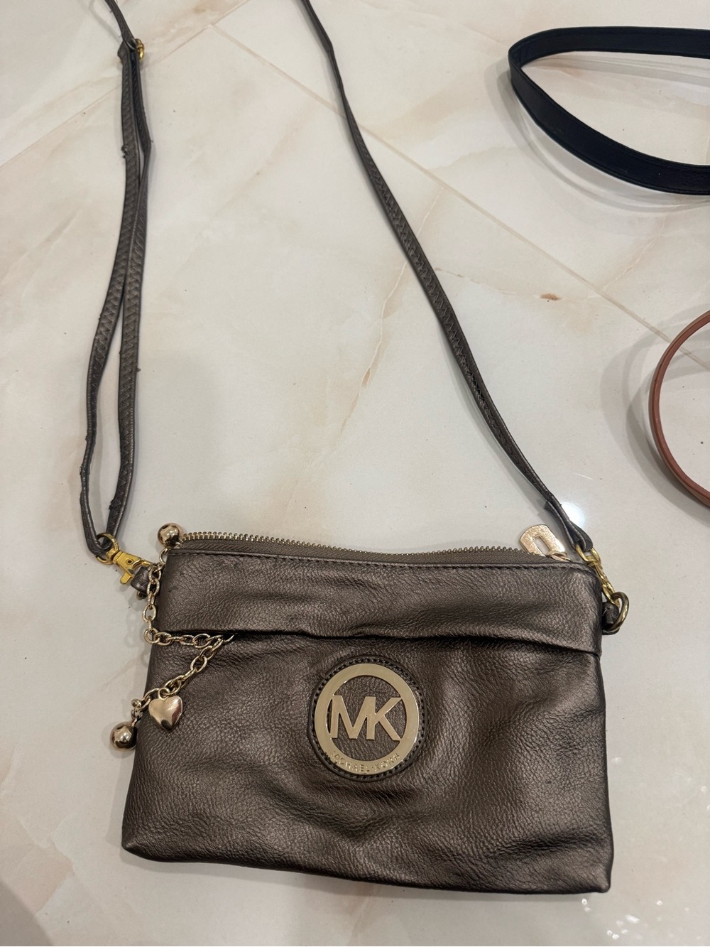 Michael Kors Bronze Metallic Leather Crossbody with Gold Hardware